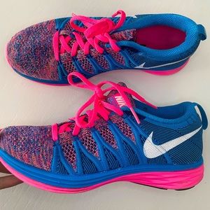 Nike Women's Flyknit Lunar 2 - Pink Flash/White/Photo Blue/Brave Blue